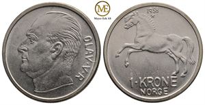 1 krone 1958 Olav V. Kv.0