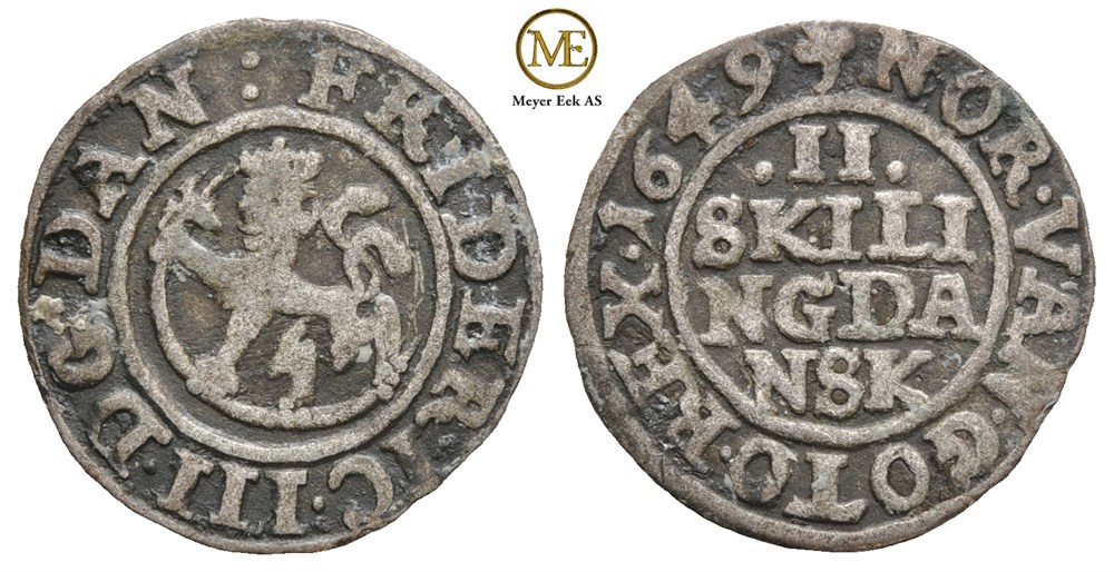 2 skilling 1649 Frederik III. Kv.1/1+