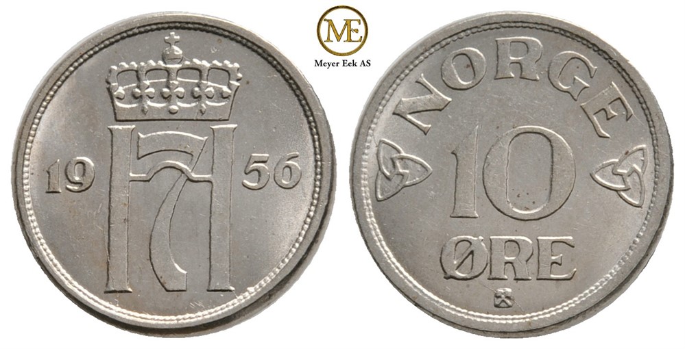 10 øre 1956 Haakon VII. Kv.0