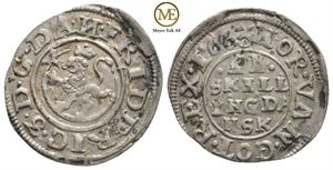 2 skilling 1663 Ferderik III. Ukjent i Schou. Kv.0/01