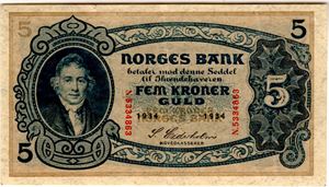 5 kroner 1934 N Kv.1  rift