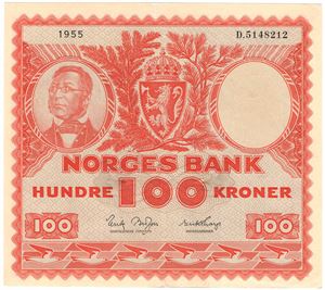 100 kroner 1955 D.5148212. Kv.1+