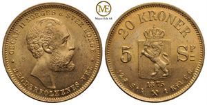 20 kroner 1875/ 5 Spc. Oscar II. Kv.0/01