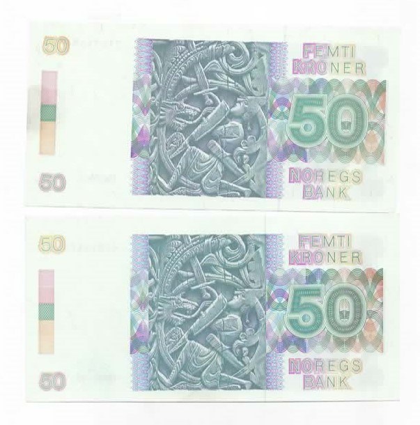 Norge 50 kroner 1986 og 1987 kv. 0/01 og 0