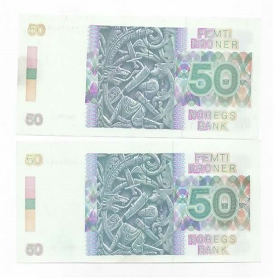 Norge 50 kroner 1986 og 1987 kv. 0/01 og 0