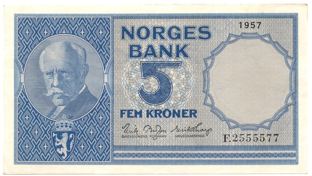 5 kroner 1957 F. Kv.0/01