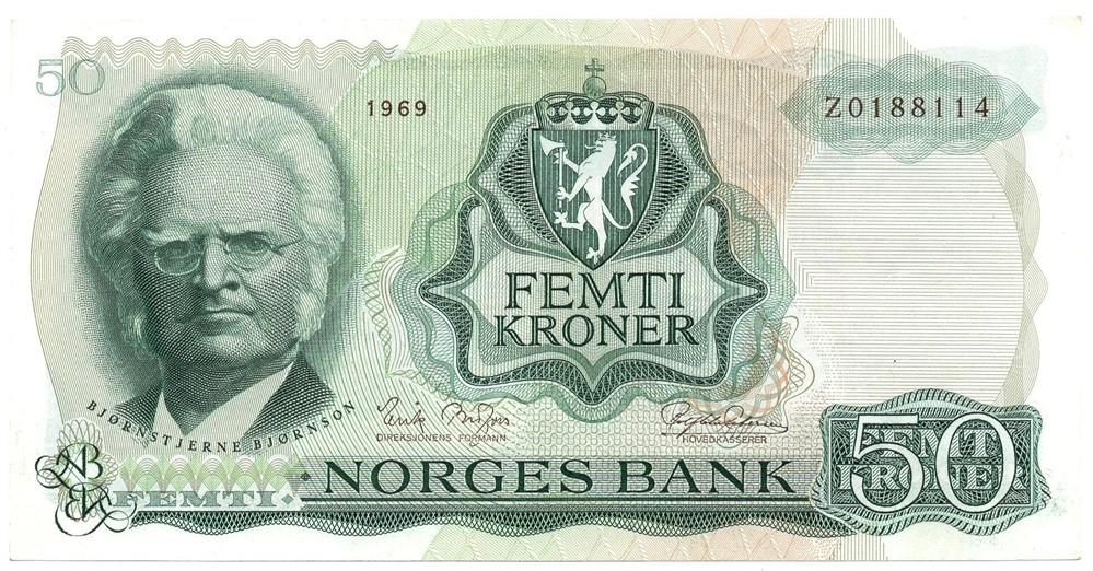 50 kroner 1969 Z.0188114. Erstatningsseddel. R-seddel. Kv.0/01