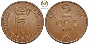 2 øre 1939 Haakon VII. Kv.0