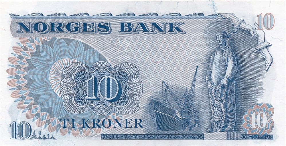 10 kroner 1973 QM erstatningsseddel. Kv.0