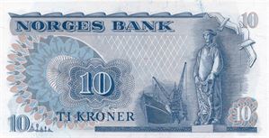 10 kroner 1973 QM erstatningsseddel. Kv.0