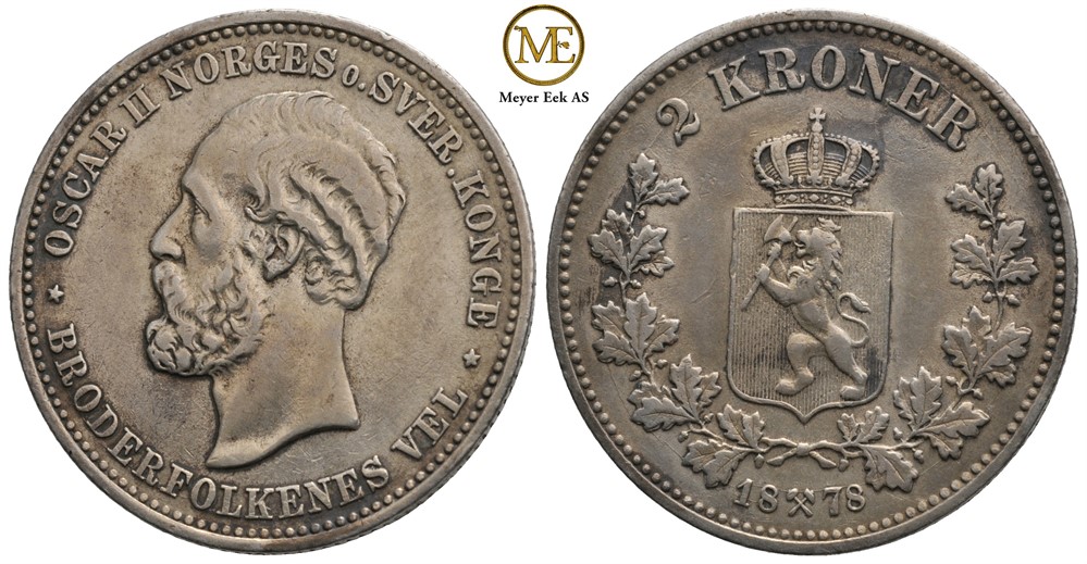 2 kroner 1878 Oscar II. Kv.1+