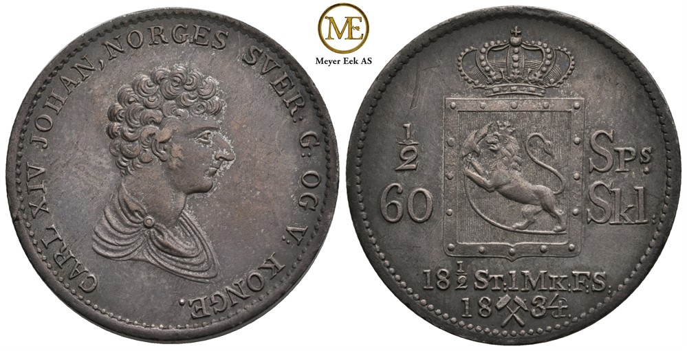1/2 speciedaler 1834/29. Kv.01