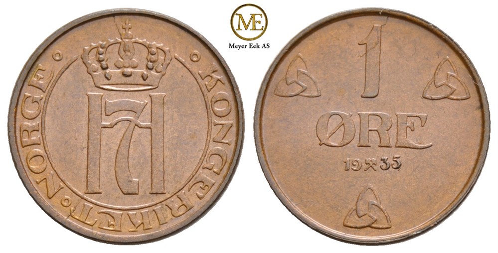 1 øre 1935 Haakon VII. Kv.0
