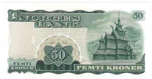50 kroner 1966 X.1181387. Erstatningsseddel. Kv.0