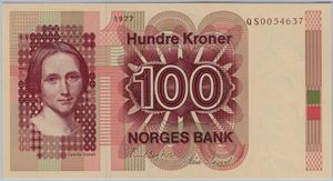 100 kroner 1977 QS erstatningsseddel. 67 EPQ