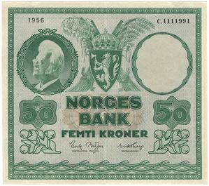 50 kroner 1956 C.1111991. Kv.1+/01