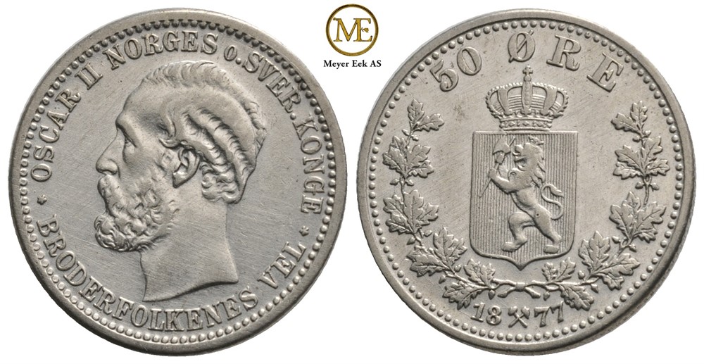 50 øre 1877 Oscar II. Kv.01