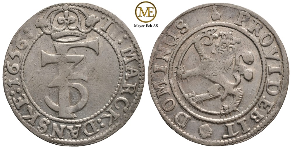 2 mark 1656 Frederik III. Kv.1+