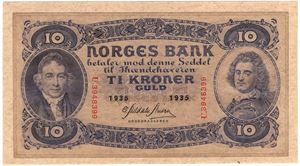 10 kroner 1935 U.3948399. Kv.0/01