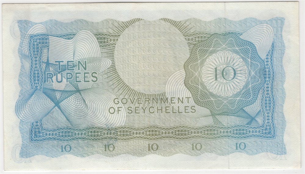 10 Rupees 1968 Seychelles. Gjemt skrift. Kv01