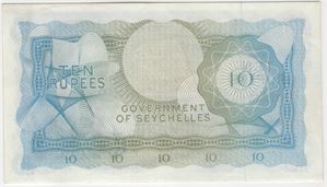 10 Rupees 1968 Seychelles. Gjemt skrift. Kv01