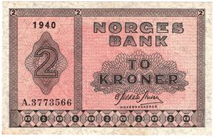 2 kroner 1940 A.3773566. Kv.0