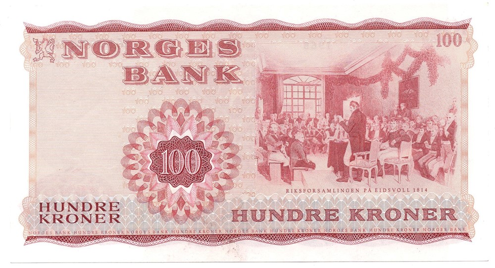 100 kroner 1968 Z.1052836. 1-million erstatningsseddel. Kv.0