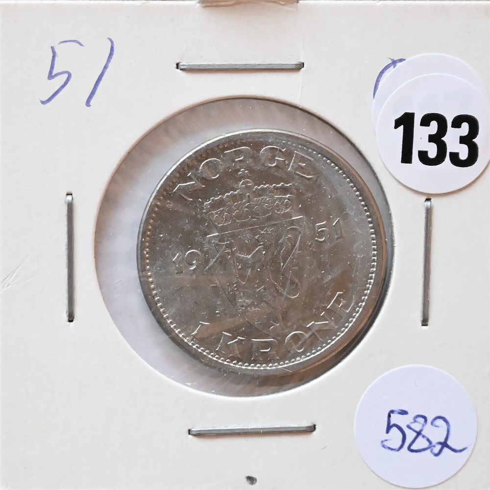 Norge 1 krone 1951 u/hull kv. 0