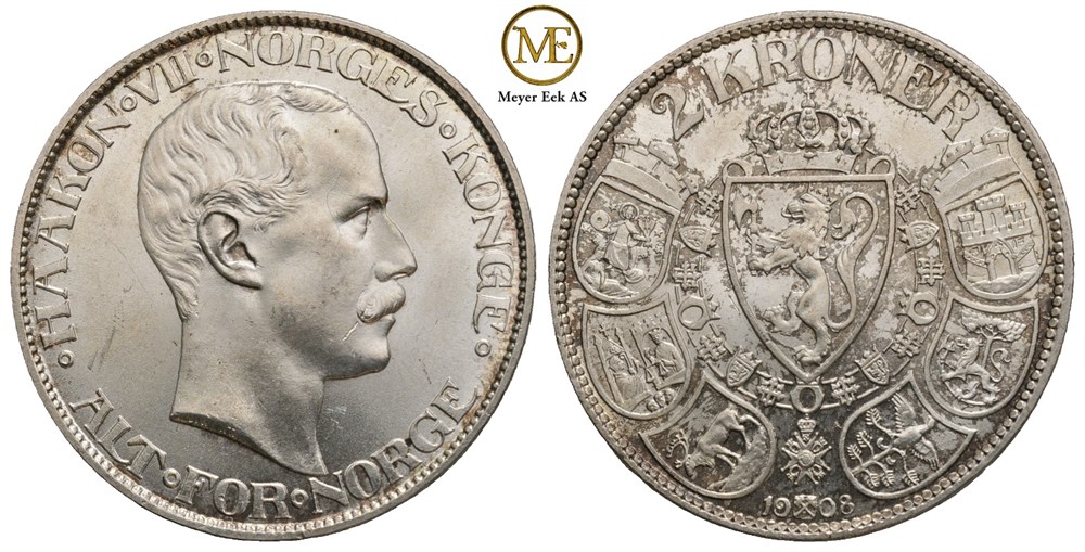 2 kroner 1908 Haakon VII. Kv.0