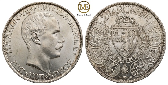 2 kroner 1908 Haakon VII. Kv.0