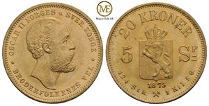 20 kroner/ 5 Spc. 1875 Oscar II. Kv.0/01