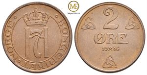 2 øre 1936 Haakon VII. Kv.0