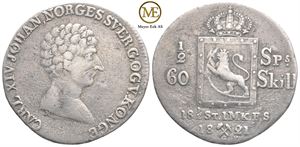 1/2 speciedaler 1821 Carl XIV Johan. Kv.1/1+