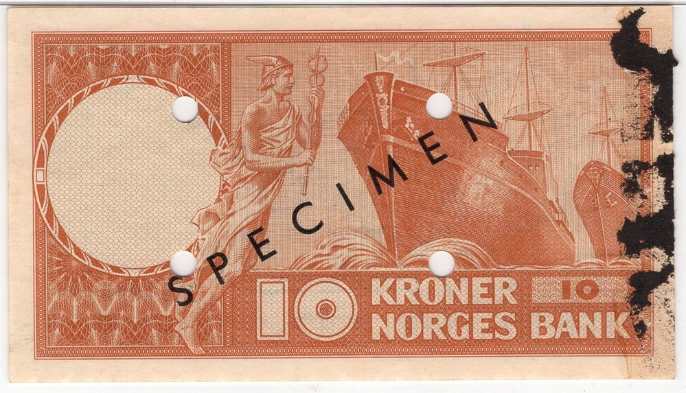 10 kroner 1954 X.0000000. Specimen. Kv.0/01