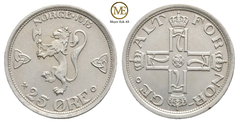 25 øre 1913 Haakon VII. Kv.0