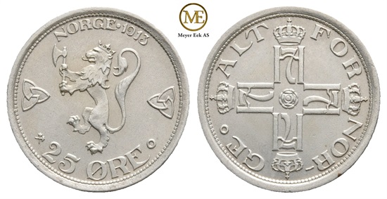 25 øre 1913 Haakon VII. Kv.0