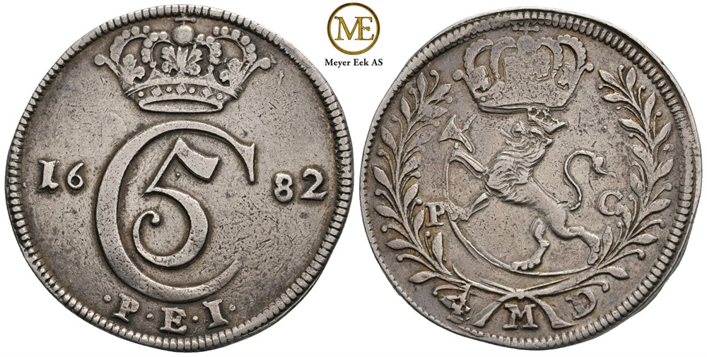 4 mark 1682 Christian V. Kv.1+