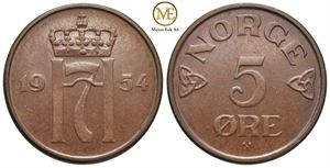 5 øre 1954 Haakon VII. Kv.0