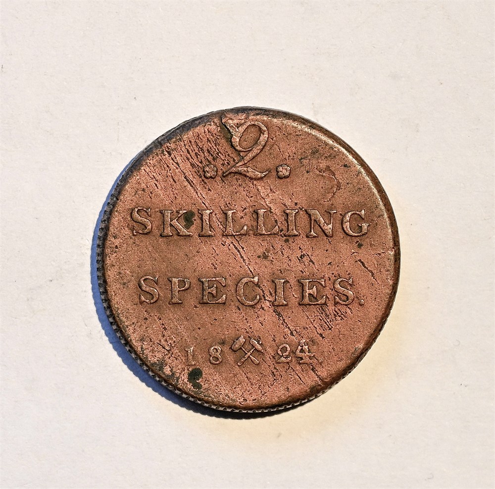 Norge 2 skilling 1824 kv. 1+