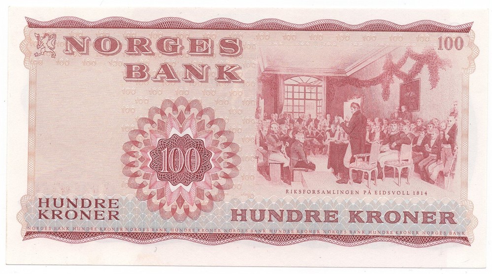 100 kroner 1971 X.5719289 erstatningsseddel. Kv.0