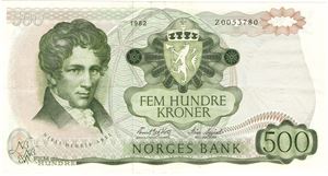 500 kroner 1982 Z.0053780. Erstatningsseddel. Kv.1/1+