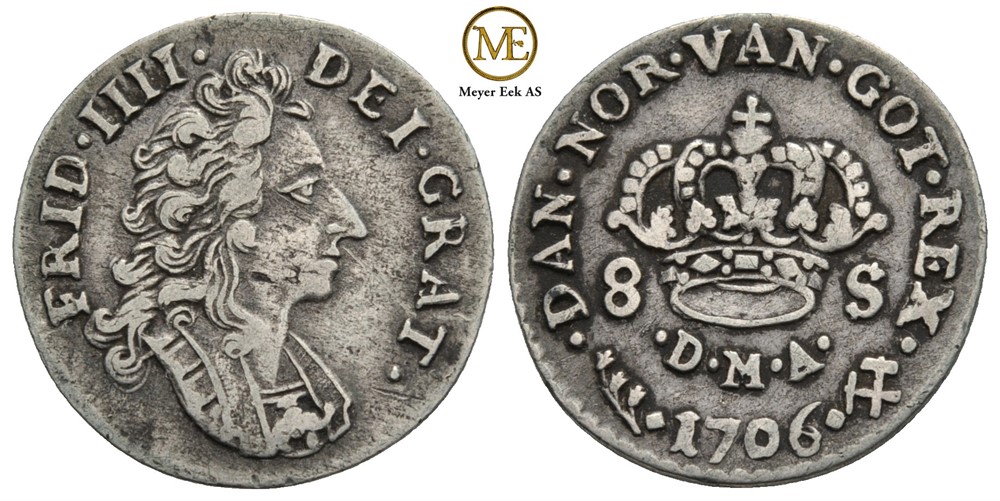 8 skilling 1706 Frederik IV. Kv.1+
