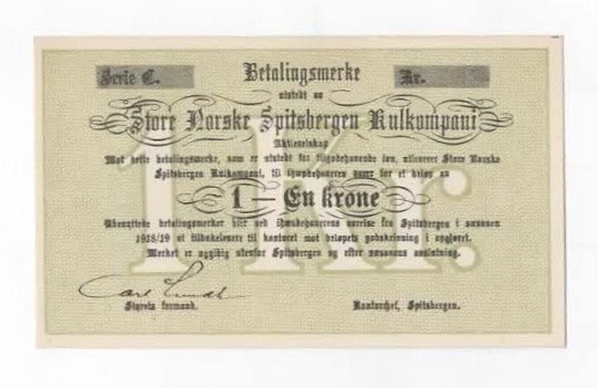 Spitsbergen Kullkompani 1 krone 1918/19 C kv. 0