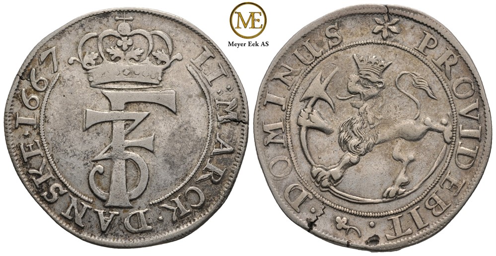 2 mark 1667 Frederik III. Kv.1+