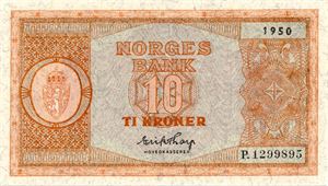 10 kroner 1950 P ex. Skilling 14.4.189