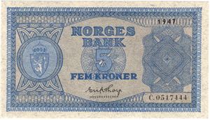 5 kroner 1947 C.0517444. Kv.0