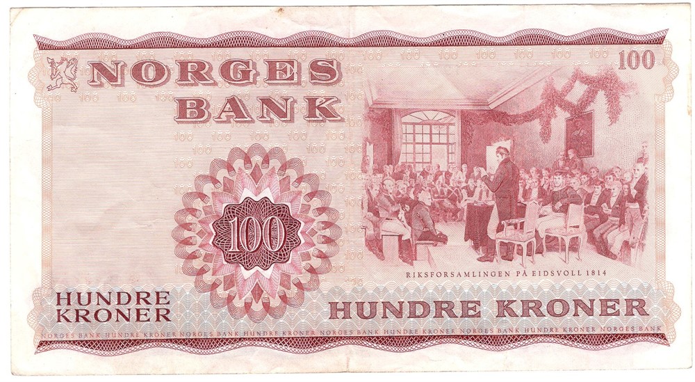 100 kroner 1973 Z.5374340. 5-million erstatningsseddel. Kv.1