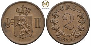 2 øre 1899 Oscar II. Kv.0/01