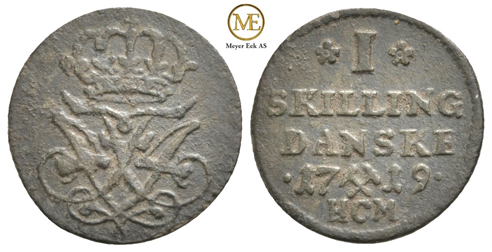 Skilling 1719 Frederik IV. Kv.1+