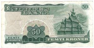 50 kroner 1972 Z.5020225 5-million erstatningsseddel. R-seddel. Kv.1-